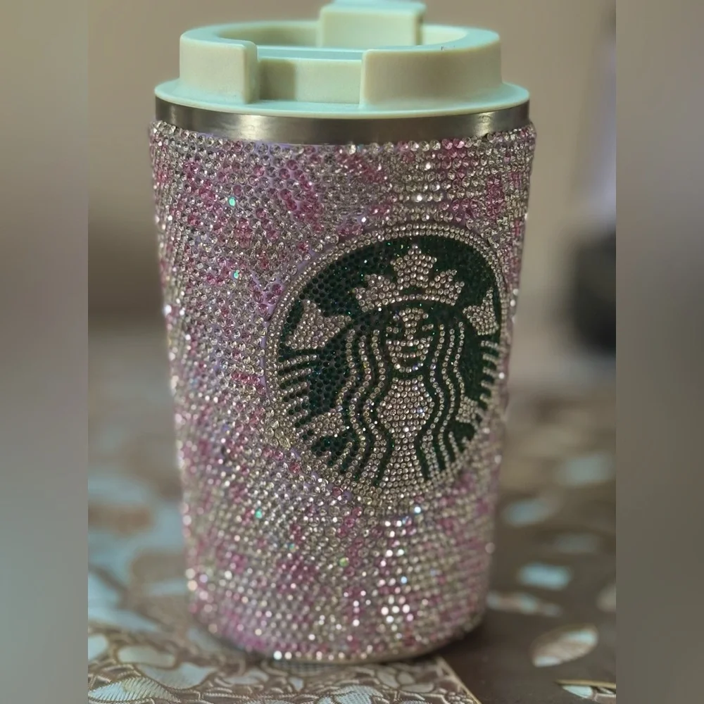 Pink Crystal Embellished Inspired Travel Tumbler Temperature Resistant